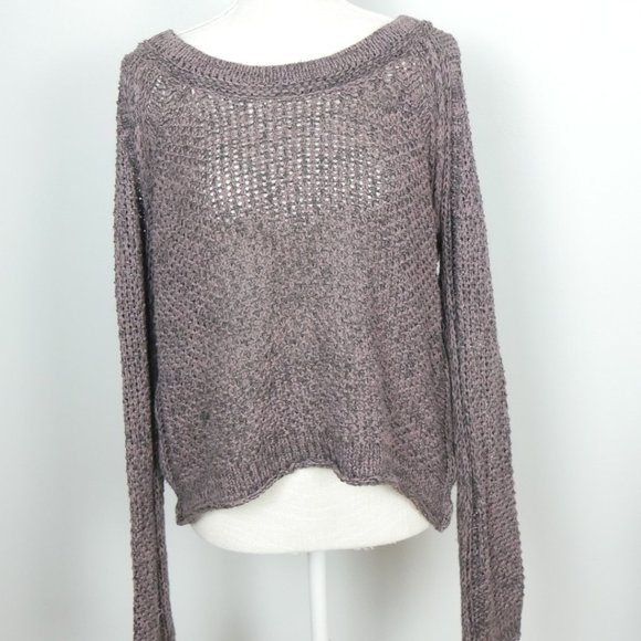 Free People Open Knit Purple Crewneck Balletcore Slouchy Sweater Small - Picture 2 of 11